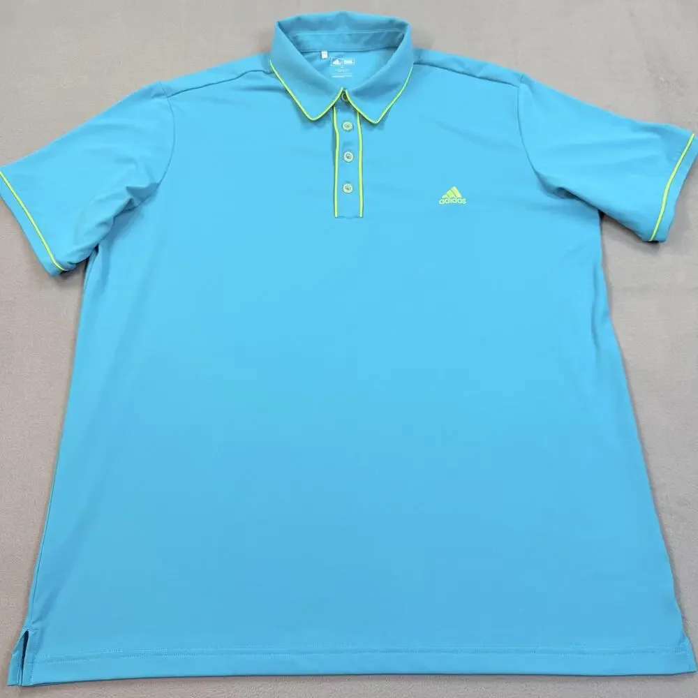 Adidas Golf Polo Shirt Mens XL Blue Solid Neon Trim Stretch Performance Top